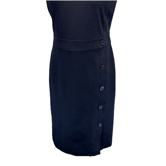 Talbots LUXE Italian Knit Sheath Navy Dress Size 4 Sleeveless Button Detail - Picture 5 of 12